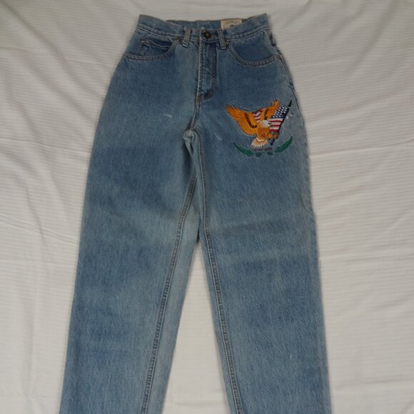 VINTAGE GINO RICCI EMBROIDERED EAGLE AMERICAN FLAG WOMENS JEANS 7/8 (24/30) K890 - Picture 1 of 11